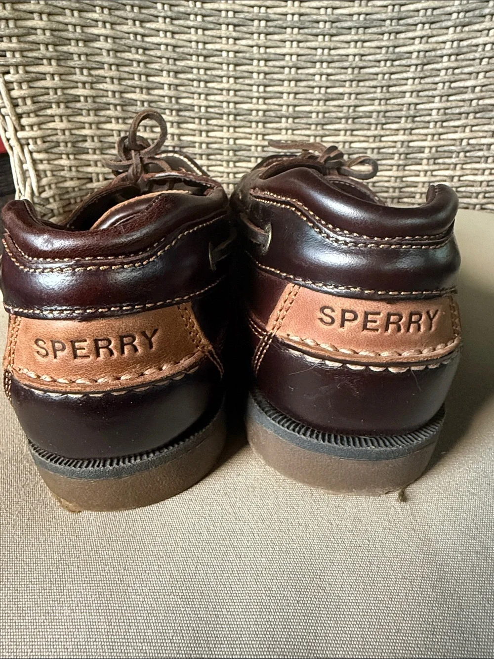 Sperry Men's Maco 2- eye canoe Leather Moc Toe Boat Shoes Amaretto brown